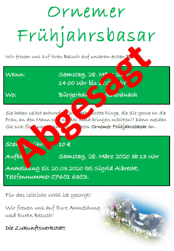 Absage Frühjahrsbasar